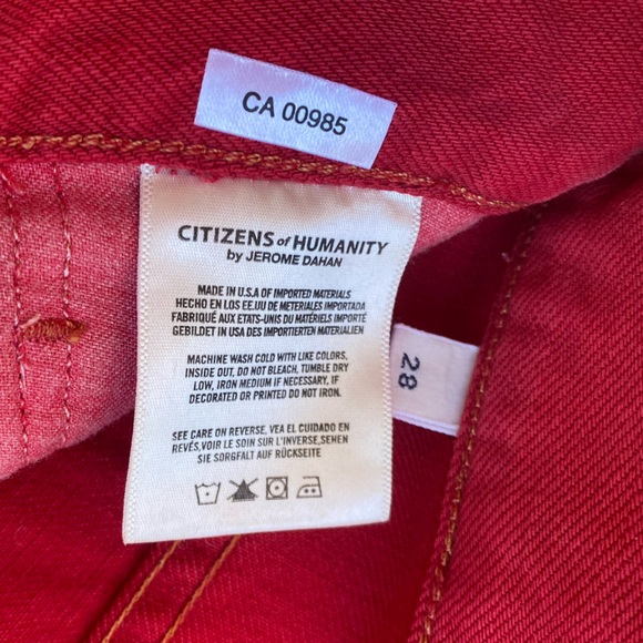 Citizens of Humanity Liya High Rise Classic Fit Crop Red Jeans w Distressed Knee - Picture 14 of 16